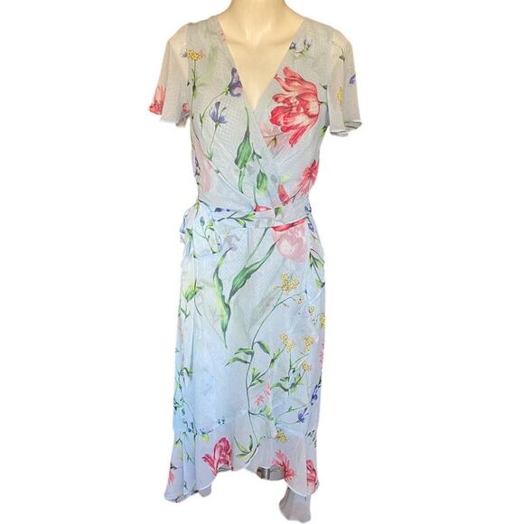 White House Black Market Flutter Wrap Midi Springtime Size 2 NWTs Retails 190$ - Picture 2 of 10